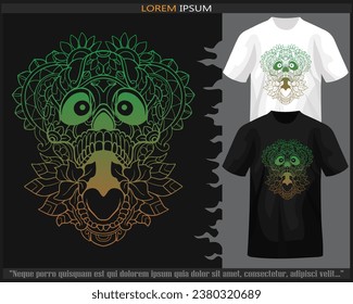 Gradient Colorful Skull head mandala arts isolated on black and white t shirt.