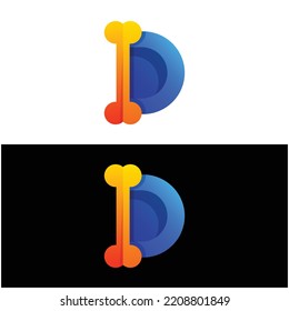 Gradient colorful style d letter d bone toy vector logo illustration