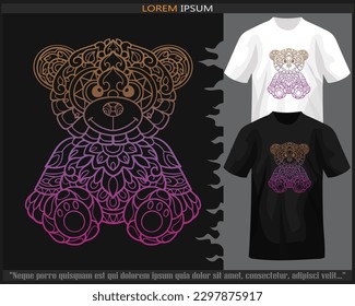 gradient Colorful teddy bear mandala arts isolated on black and white t shirt.