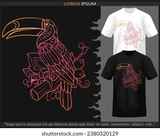 Gradient Colorful Toucan bird mandala arts isolated on black and white t shirt.
