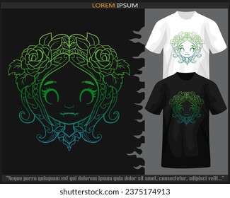 Gradient Colorful Voodoo head mandala arts isolated on black and white t shirt.