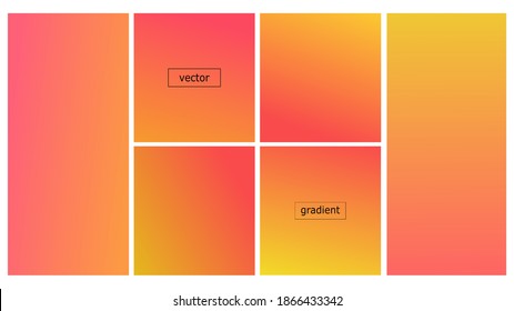 Gradient Colorful Warm Summer Style Sunset Colors Design Set. Minimal Covers Gradient Colours, Simple Red - Pink - Orange- Yellow Gradients Vector Background