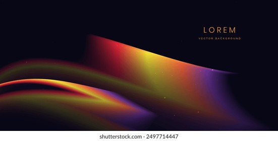 Gradient colorful wave and light on black background. You can use for ad, poster, template, business presentation. Vector illustration