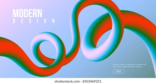 Gradient colorful wavy 3d shape, creative abstract background