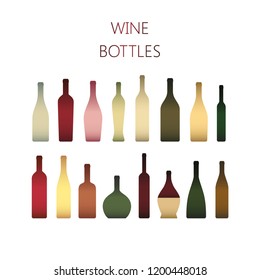 Gradient colorful wine bottles icons  Types ot wine bottle icons set  Various wine bottles in color 