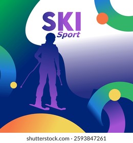 gradient colorful winter sports ski poster. ski sport flyer, winter outdoor event banner