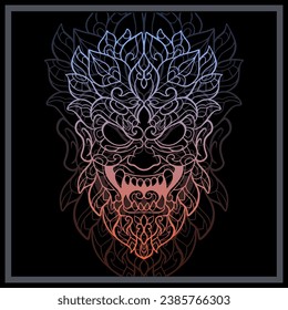 Gradient Colorful Yeti head mandala arts isolated on black background.