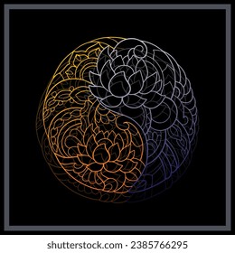 Gradient Colorful Yin Yang mandala arts isolated on black background.