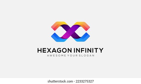 Gradient Coloring Infinity Hexagon Logo design template vector