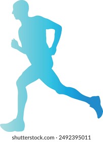Gradient Colors Silhouette of Running Man. Flat Vector Illustration Isolated on White Background.