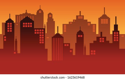 The gradient colour of city silhouette like a sunset in afternoon