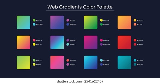 Cor do gradiente, Paleta de cores, Amostras em RGB, Cores HEX, Paleta de pintura, Cores brilhantes em códigos HEX.