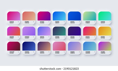 Gradient Colour Palette in RGB HEX, Catalog Samples of Bright Colors Vector