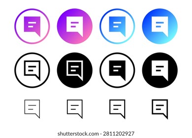 Gradient Comment Message Button Icon Set : Comment message button icons with gradient, filled, and outline variants for discussion, feedback, replies, notifications, and community.	