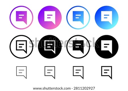 Gradient Comment Message Button Icon Set : Comment message button icons with gradient, filled, and outline variants for discussion, feedback, replies, notifications, and community.	