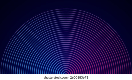 Gradient concentric circle set. Abstract digital technology concept, flowing line, smooth particle wave
