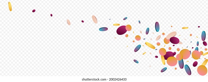 Gradient Confetti Celebrate Panoramic Transparent Background. Rainbow Transparent Polka Banner. Effect Card. Magic Abstract Pattern.