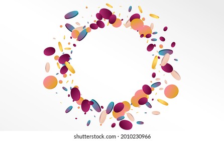Gradient Confetti Festival Grey Background. Unicorn Carnival Dot Banner. Carnaval Backdrop. Multicolored FallingFestive Invitation.