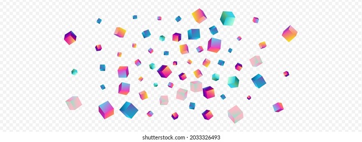 Gradient Confetti Vector Panoramic Transparent Background. Holographic Style Rhombus Wallpaper. Graphic Box Presentation. Multicolored Brick Perspective Pattern.