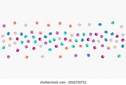 Gradient Confetti Vector Transparent Background. Holographic Business Block Paper. Graphic Polygon Pattern. Bright Element 3d Brochure.