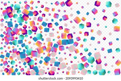 Gradient Confetti Vector Transparent Background. Multicolored Structure Polygon Wallpaper. Shiny Element Presentation. Rainbow Rhombus Graphic Cover.