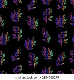 gradient contour isolated laser silhouettes of herbs and flowers vector seamless pattern