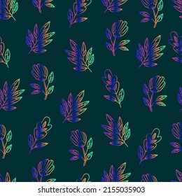 gradient contour isolated laser silhouettes of herbs and flowers vector seamless pattern