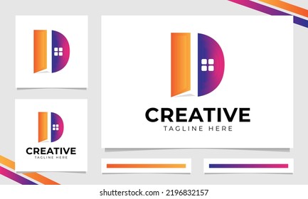 Gradient corporate brand identity d letter door furniture logo vector design