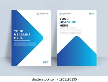 Gradient cover design with blue corporate color. Business book design  can be use for poster, banner, flier, business card, and much more. Wave background with dark blue scheme