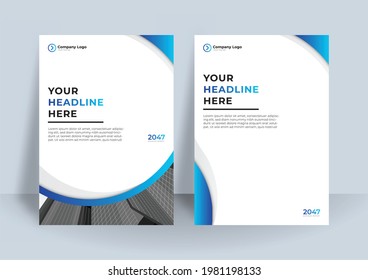 Gradient cover design with blue corporate color. Business book design  can be use for poster, banner, flier, business card, and much more. Wave background with dark blue scheme