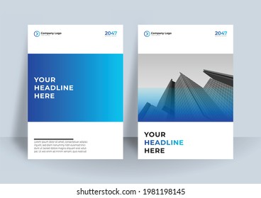 Gradient cover design with blue corporate color. Business book design  can be use for poster, banner, flier, business card, and much more. Wave background with dark blue scheme