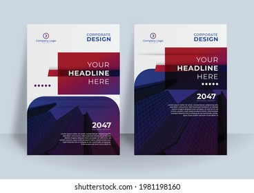 Gradient cover design with blue corporate color. Business book design  can be use for poster, banner, flier, business card, and much more. Wave background with dark blue scheme