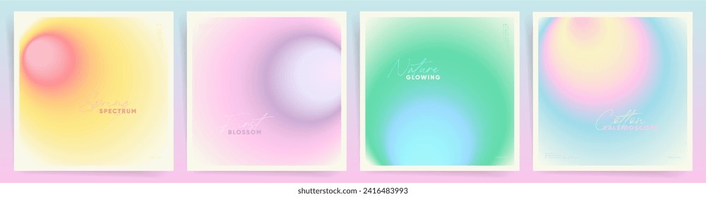 Gradient cover design. Spring aesthetic abstract square cover set. Blurred circular gradient texture design background.	