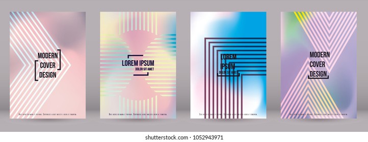 Gradient Cover Design for your Business with Abstract Lines and Holography Background. Futuristic Poster, Flyer, Layout with Liquid Pattern for Branding, Identity. Vector minimalistic brochure. A4 set