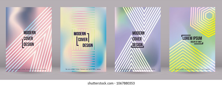 Gradient Cover Design for your Business with Abstract Lines and Holography Background. Futuristic Poster, Flyer, Layout with Liquid Pattern for Branding, Identity. Vector minimalistic brochure. A4 set