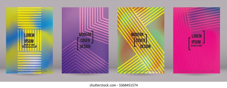 Gradient Cover Design for your Business with Abstract Lines and Holography Background. Futuristic Poster, Flyer, Layout with Liquid Pattern for Branding, Identity. Vector minimalistic brochure. A4 set