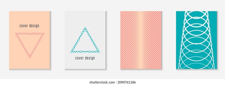 Gradient cover template. Colored page, invitation, journal, mobile screen mockup. Pink and turquoise. Gradient cover template with line geometric elements and shapes.