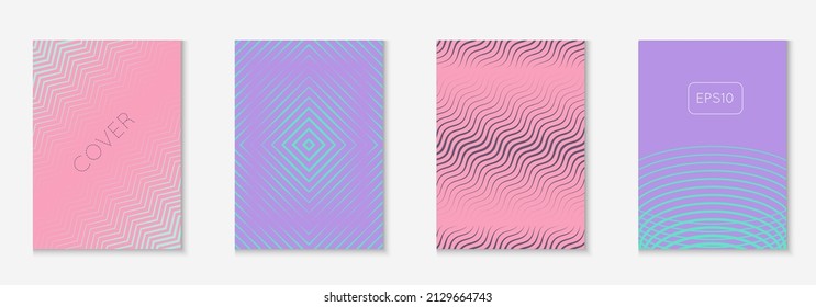 Gradient cover template. Cool notebook, folder, placard, annual report mockup. Purple and turquoise. Gradient cover template with line geometric elements and shapes.
