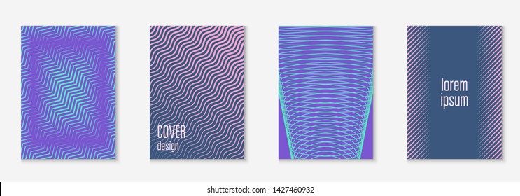 Gradient cover template. Digital wallpaper, patent, book, journal concept. Purple and turquoise. Gradient cover template with line geometric elements and shapes.