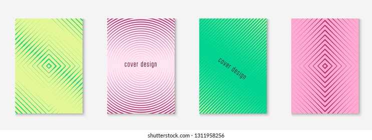 Gradient cover template. Dynamic booklet, annual report, patent, journal mockup. Yellow and pink. Gradient cover template with line geometric elements and shapes.