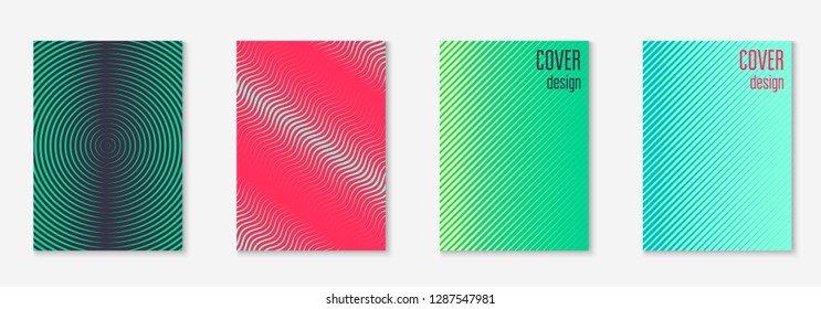 Gradient cover template. Green and turquoise. Hipster notebook, book, certificate, placard mockup. Gradient cover template with line geometric elements and shapes.