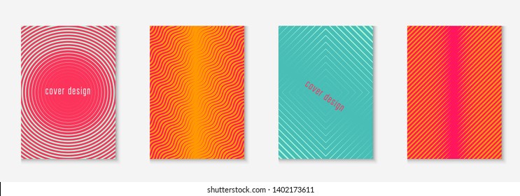 Gradient cover template. Orange and green. Linear placard, presentation, invitation, certificate concept. Gradient cover template with line geometric elements and shapes.