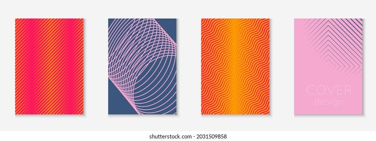 Plantilla de cobertura de degradado. Naranja y rosa. Presentación de Memphis, fondo de pantalla, informe, concepto de folleto. Plantilla de cubierta de degradado con elementos geométricos de línea y formas.