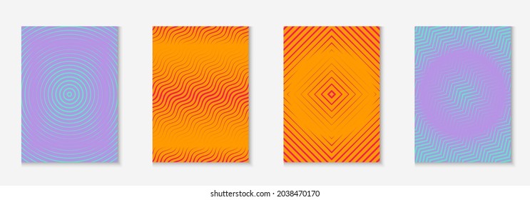 Plantilla de cobertura de degradado. Naranja y rosa. Cartel de Hipster, aplicación web, informe, burla de libros. Plantilla de cubierta de degradado con elementos geométricos de línea y formas.