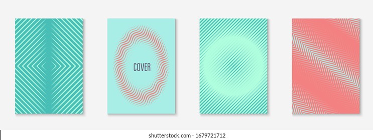 Gradient cover template. Pink and turquoise. Halftone wallpaper, patent, booklet, folder mockup. Gradient cover template with line geometric elements and shapes.