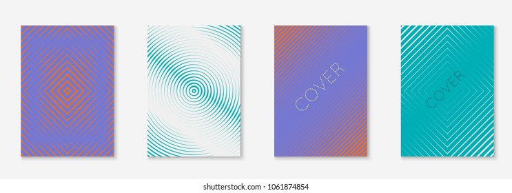 Gradient cover template set. Minimal trendy layout with halftone. Futuristic gradient cover template for banner, presentation and brochure. Minimalistic colorful shapes. Abstract business illustration