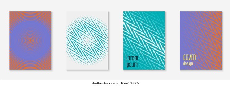 Gradient cover template set. Minimal trendy layout with halftone. Futuristic gradient cover template for banner, presentation and brochure. Minimalistic colorful shapes. Abstract business illustration