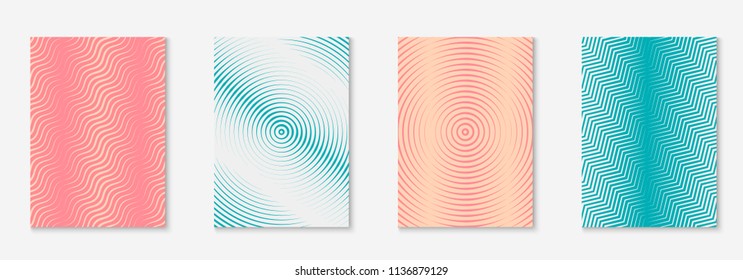 Gradient cover template set. Minimal trendy layout with halftone. Futuristic gradient cover template for banner, presentation and brochure. Minimalistic colorful shapes. Abstract business illustration