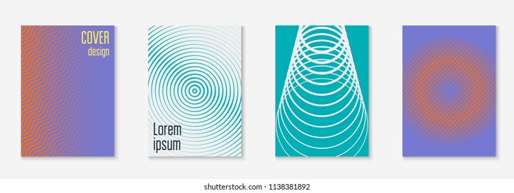 Gradient cover template set. Minimal trendy layout with halftone. Futuristic gradient cover template for banner, presentation and brochure. Minimalistic colorful shapes. Abstract business illustration