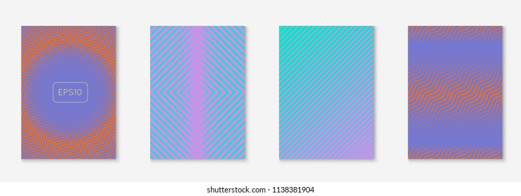 Gradient cover template set. Minimal trendy layout with halftone. Futuristic gradient cover template for banner, presentation and brochure. Minimalistic colorful shapes. Abstract business illustration